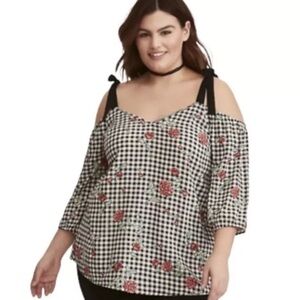 Torrid Floral Checkered Cold Shoulder Top
